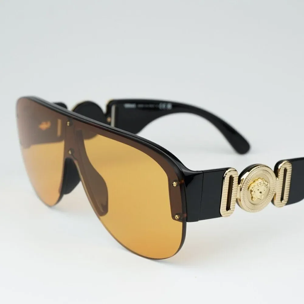 NEW Versace VE4391 GB1/7 Black Orange Shield Unisex Sunglasses